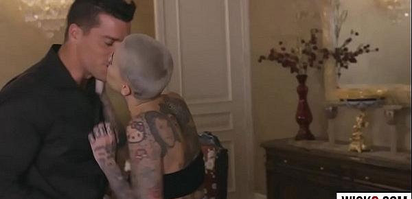  Tattooed short hair blonde Leigh Raven sucking a huge boner drooling all over the shaft